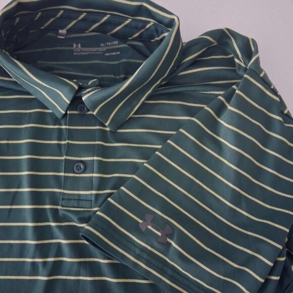 Under Armour Polo Shirt Men's XL Casual Green Striped Performance Heatgear - Picture 4 of 7